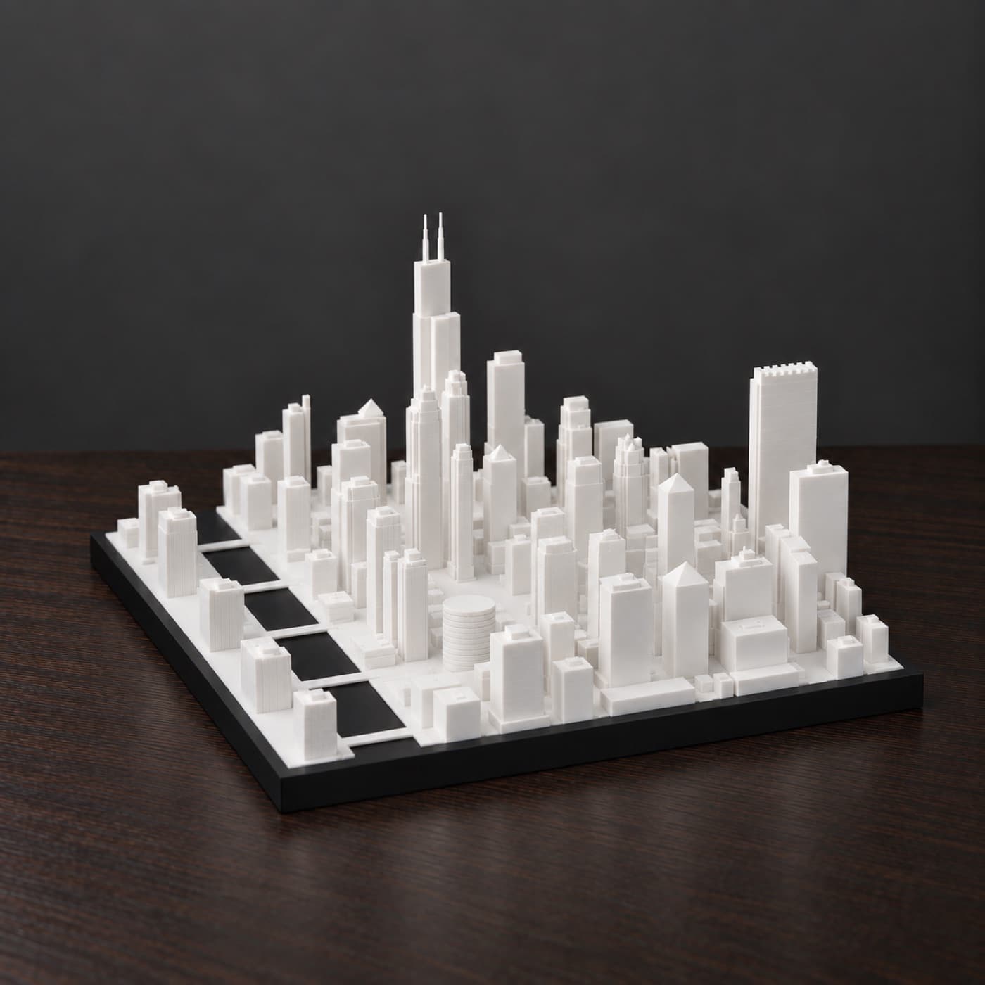The Chicago Skyline Lamp unlit, every block visible