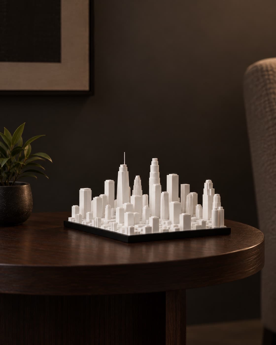 Los Angeles Skyline Lamp unlit on a side table